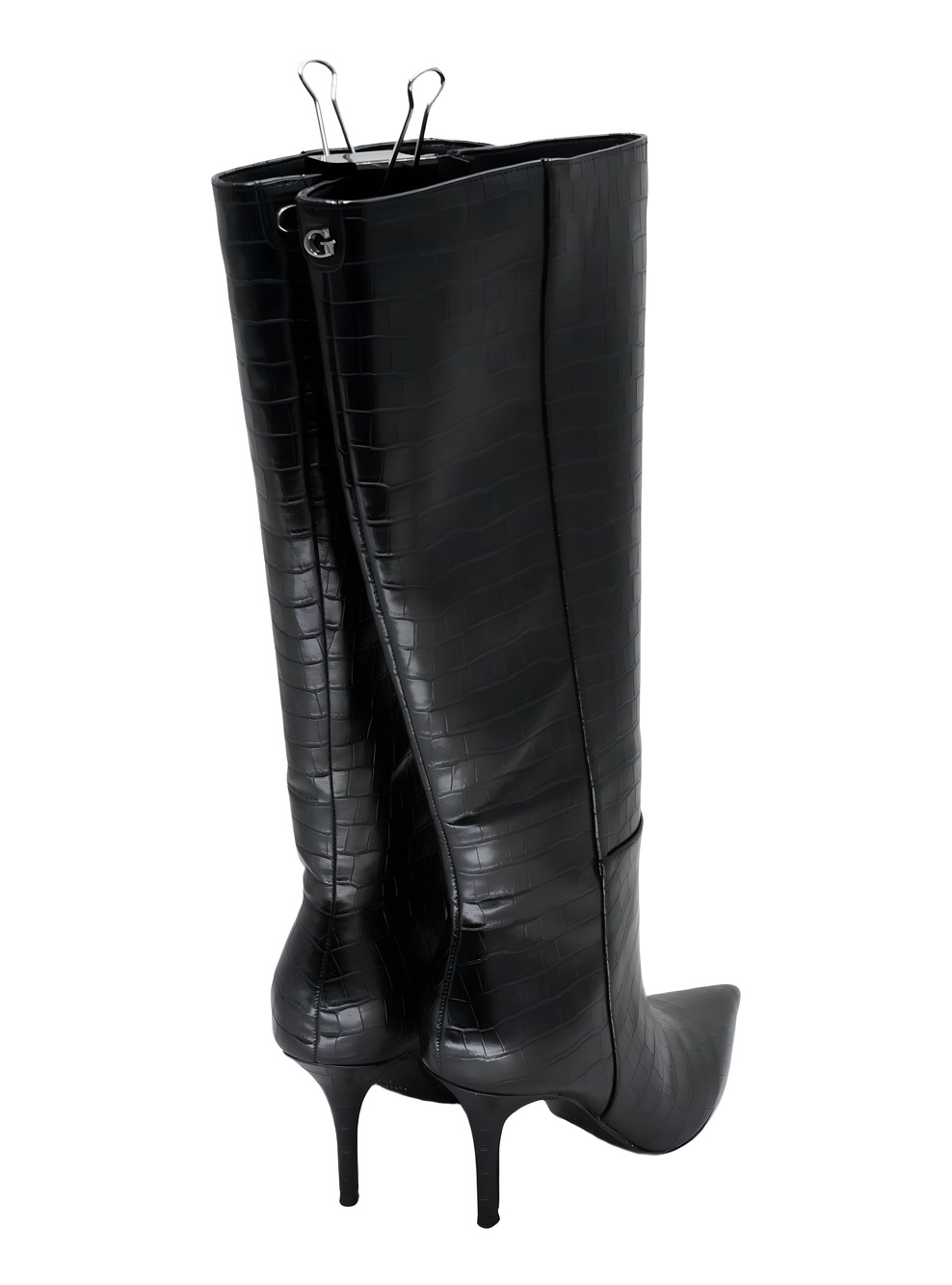 GUESS Womens Gressa Black Croco Embossed Pointed Toe Knee High Boots Size 7.5M - Picture 3 of 6